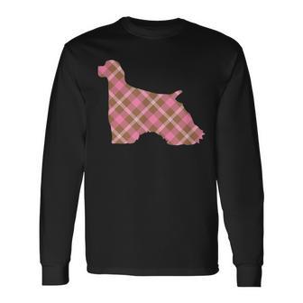 Cocker Spaniel Pink Plaid Dog Silhouette V1 Long Sleeve T-Shirt - Monsterry