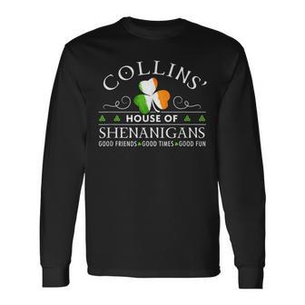 Collins House Of Shenanigans Irish Family Name Long Sleeve T-Shirt - Seseable