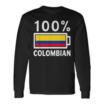 Colombia Flag 100 Colombian Battery Power Long Sleeve T-Shirt - Monsterry AU