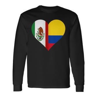 Colombian Mexican Heart Flag Colombia Mexico Long Sleeve T-Shirt - Monsterry AU