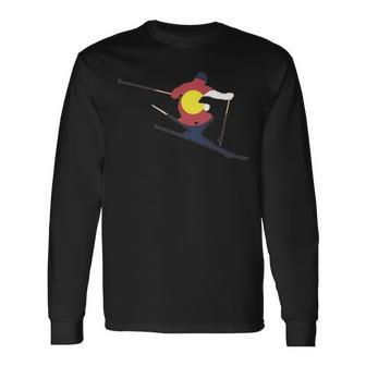 Colorado Flag Skier Long Sleeve T-Shirt | Mazezy