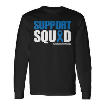 Colorectal Colon Cancer Awareness Support Squad Blue Ribbon Long Sleeve T-Shirt - Seseable