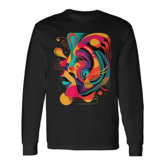 Colorful And Abstract Face Modern Art Geometric Long Sleeve T-Shirt - Monsterry