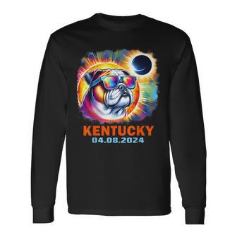 Colorful Bulldog Total Solar Eclipse 2024 Kentucky Long Sleeve T-Shirt - Seseable