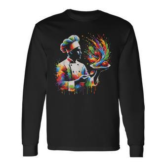 Colorful Chef With Splash Art Kitchen Cooking Lovers Long Sleeve T-Shirt - Thegiftio UK