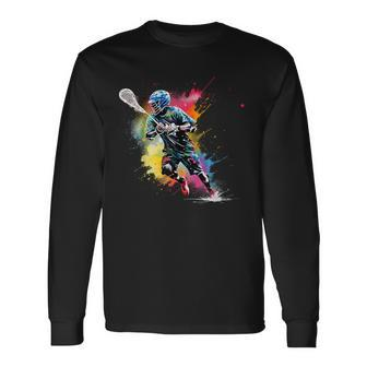 Colorful Lacrosse Player Boy On Lacrosse Long Sleeve T-Shirt | Mazezy