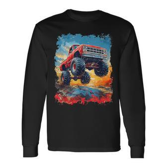 Colorful Monster Truck Jump Big Truck Graphic For Boys Men Long Sleeve T-Shirt | Mazezy