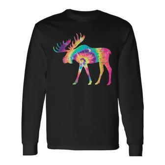 Colorful Moose Alaska Specie Wild Animal Hunting Long Sleeve T-Shirt - Monsterry