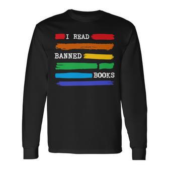 Colorful I Read Banned Books Fun Librarian Week Rainbow Long Sleeve T-Shirt - Monsterry UK