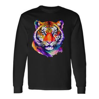 Colorful Tiger Face Neture Wild Animal Pet Lovers Men's Long Sleeve T-Shirt - Thegiftio UK