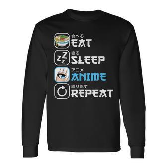Comer Dormir Anime Repetir Manga Otaku Divertido Japonés Anime Camiseta de manga larga - Regaloses