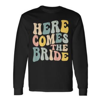 Here Comes The Bride Aesthetic Trend Words On Back Long Sleeve T-Shirt - Monsterry CA