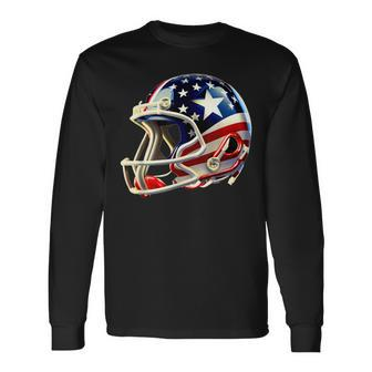 Cool American Football Helmet With American Flag Decal Usa Long Sleeve T-Shirt - Thegiftio UK