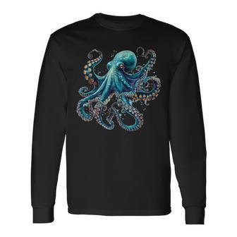 Cool Blue Octopus Long Sleeve T-Shirt - Monsterry