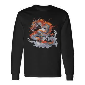 Cool Chinese Dragon In Clouds Chinese Zodiac New Year Long Sleeve T-Shirt - Thegiftio UK