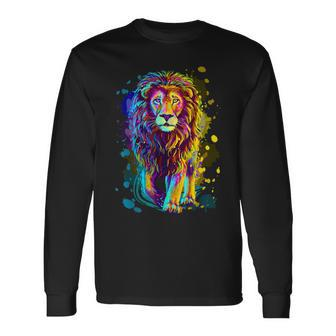 Cool Colorful Wild Lion Stylish T Lion Graphic Long Sleeve T-Shirt - Monsterry AU