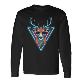 Cool Deer Animal Party Wear Sunglasses Vintage 70S 80S Long Sleeve T-Shirt - Monsterry AU