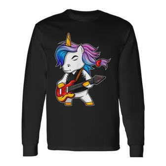 Cool Dabbing Rock ´N´ Roll Unicorn For Rock Fans Long Sleeve T-Shirt - Monsterry UK