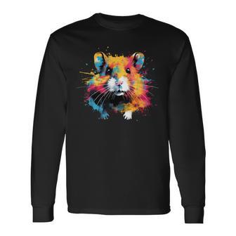 Cool Hamster On Colorful Painted Hamster Long Sleeve T-Shirt - Monsterry