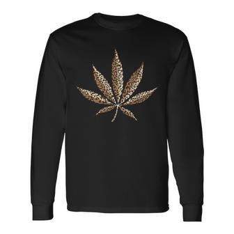 Cool Leopard Print Marijuana Leaf Animal Skin Long Sleeve T-Shirt - Monsterry