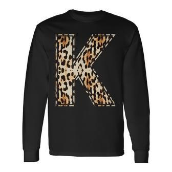 Cool Letter K Initial Name Leopard Cheetah Print Long Sleeve T-Shirt - Monsterry