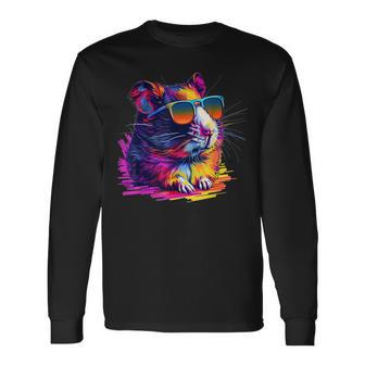 Cool Looking Hamster With Multicolor Sunglasses Outfit Long Sleeve T-Shirt - Monsterry