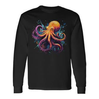 Cool Octopus On Colorful Painted Octopus Long Sleeve T-Shirt - Seseable