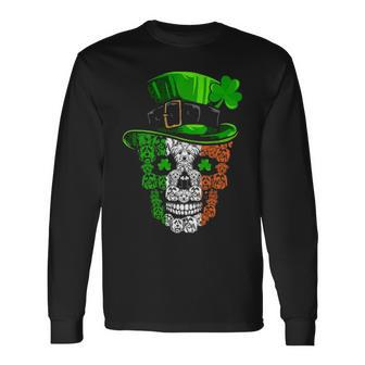 Cool St Patricks Day Maltese Dog Skull Shamrock Long Sleeve T-Shirt | Mazezy DE
