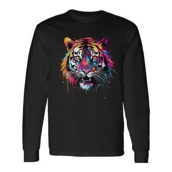 Cool Tiger On Colorful Painted Tiger Long Sleeve T-Shirt - Thegiftio UK