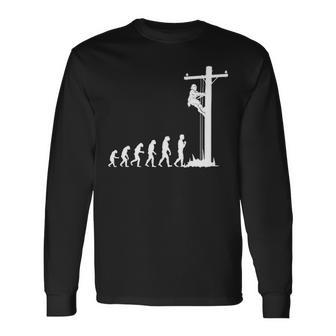 Cool Unique Evolution Of Lineman Electrician Long Sleeve T-Shirt | Mazezy