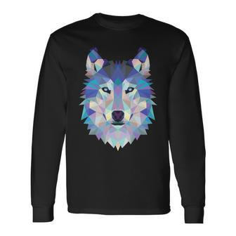 Cool Unique Wolf Geometric Graphic Animal Sweat Long Sleeve T-Shirt | Mazezy