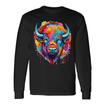 Cooles Bison-Kopf- Mit Hellen Farben Langarmshirts - Seseable