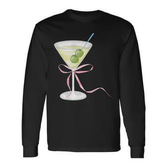 Coquette Bow With Martini Coquette Aesthetic Long Sleeve T-Shirt - Seseable