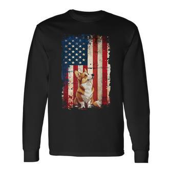 Corgi American Flag Usa Patriotic 4Th Of July Long Sleeve T-Shirt - Seseable