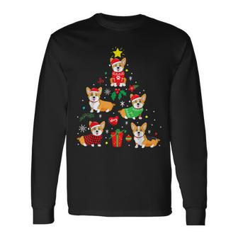 Corgi Christmas Tree Light Buffalo Plaid Dog Xmas Long Sleeve T-Shirt - Monsterry
