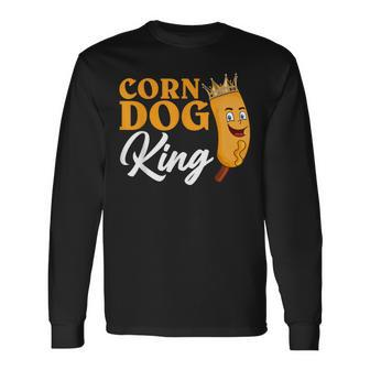 Corndog King Crown Batter Fried Hotdog Ketchup Mustard Mayo Long Sleeve T-Shirt - Monsterry