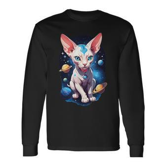 Cosmic Cat Sphynx Cat Kitty Space Galaxy Hairless Sphynx Cat Long Sleeve T-Shirt - Seseable