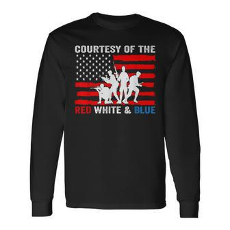 Courtesy Of The Red White And Blue Patriotic Us Flag Long Sleeve T-Shirt - Seseable
