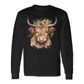 Cow Scottish Highland Cow Western Wear Highland Cow Long Sleeve T-Shirt | Mazezy