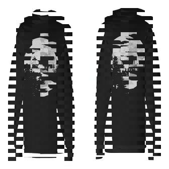 Cow Silhouette Night Sky Cow Meadow Farm Cows Long Sleeve T-Shirt | Mazezy