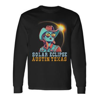 Cowgirl Austin Texas Solar Eclipse 2024 40824 Long Sleeve T-Shirt - Monsterry CA