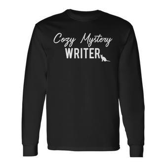 Cozy Mystery Writer With Cat Silhouette Long Sleeve T-Shirt - Monsterry