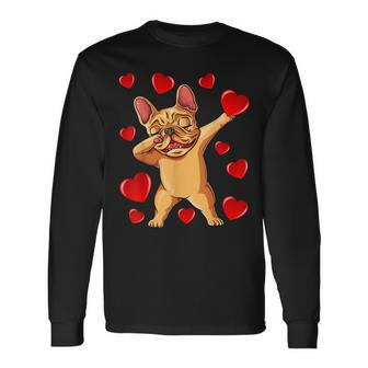 The Cream French Bulldog Dabbing Heart Valentines Day Long Sleeve T-Shirt - Monsterry