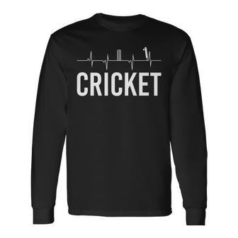 Cricket Sport Frequency Heartbeat Bat And Ball Daddy's Long Sleeve T-Shirt - Monsterry UK