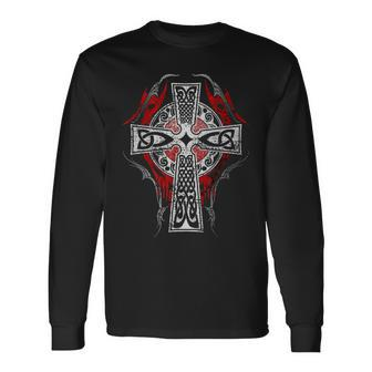 Cross Celtic Vintage Norse Tribal Long Sleeve T-Shirt - Monsterry