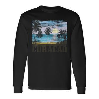 Curacao Vintage Palm Trees Surfer Caribbean Souvenir Gray Langarmshirts - Seseable