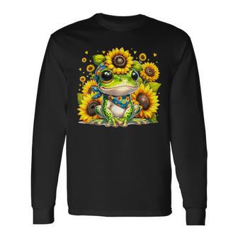 Cute Baby Frog Sunflowers Long Sleeve T-Shirt | Mazezy
