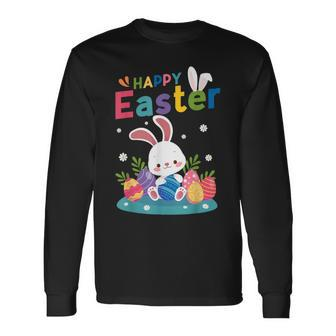 Cute Bunny Eggs Easter Camping Happy Easter Day 2024 Long Sleeve T-Shirt | Mazezy