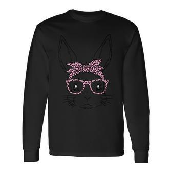 Cute Bunny Rabbit Face With Leopard Glasses Bandana Easter Long Sleeve T-Shirt | Mazezy