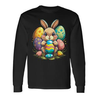 Cute Bunny Rabbit Happy Easter Egg Long Sleeve T-Shirt - Seseable